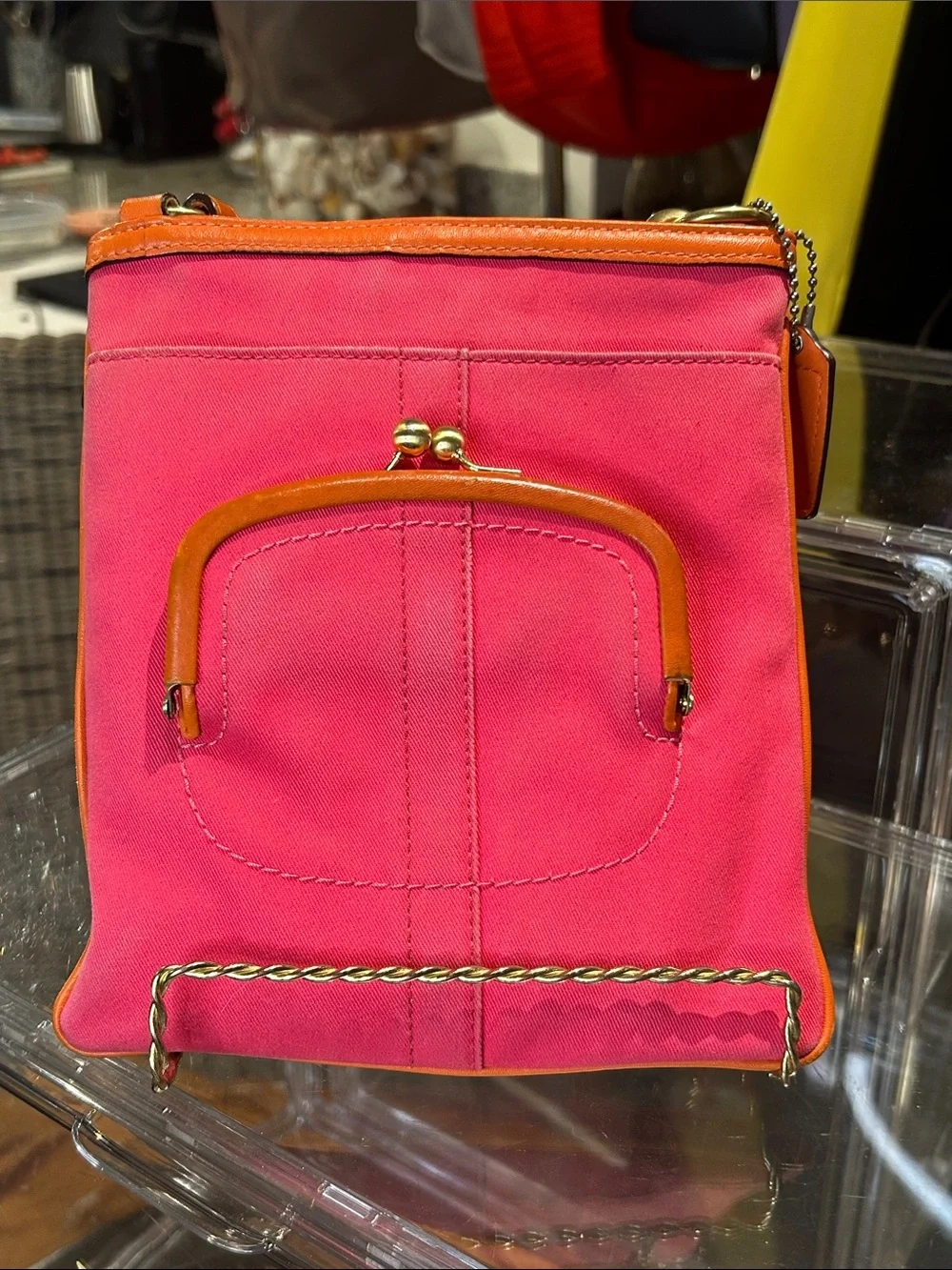 Coach Bonnie Cashin-Carry Kisslock Coin Pocket 08” 7.5”x 8.5” Magenta Orange EUC